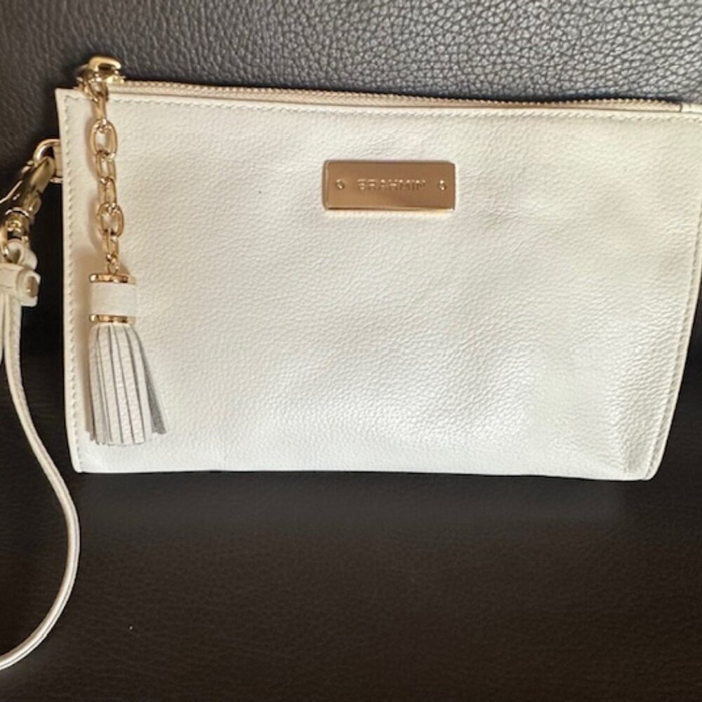 NWOT - Brahmin White Genuine Leather Wristlet With Tassel Pull Opening - Picture 14 of 15